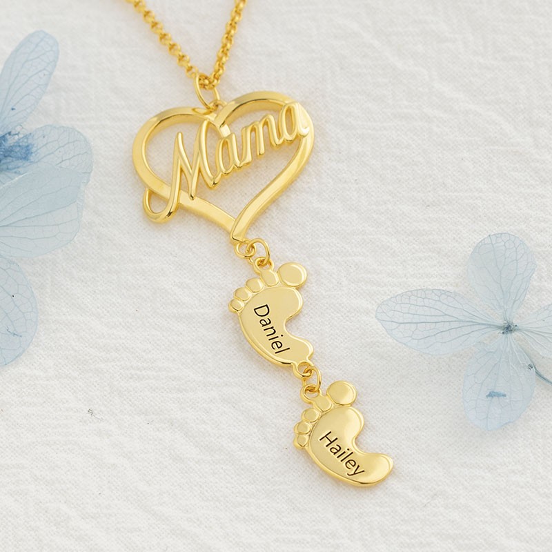 Collar de Mamá Personalizado con Pies de Bebé 1-10 Colgantes