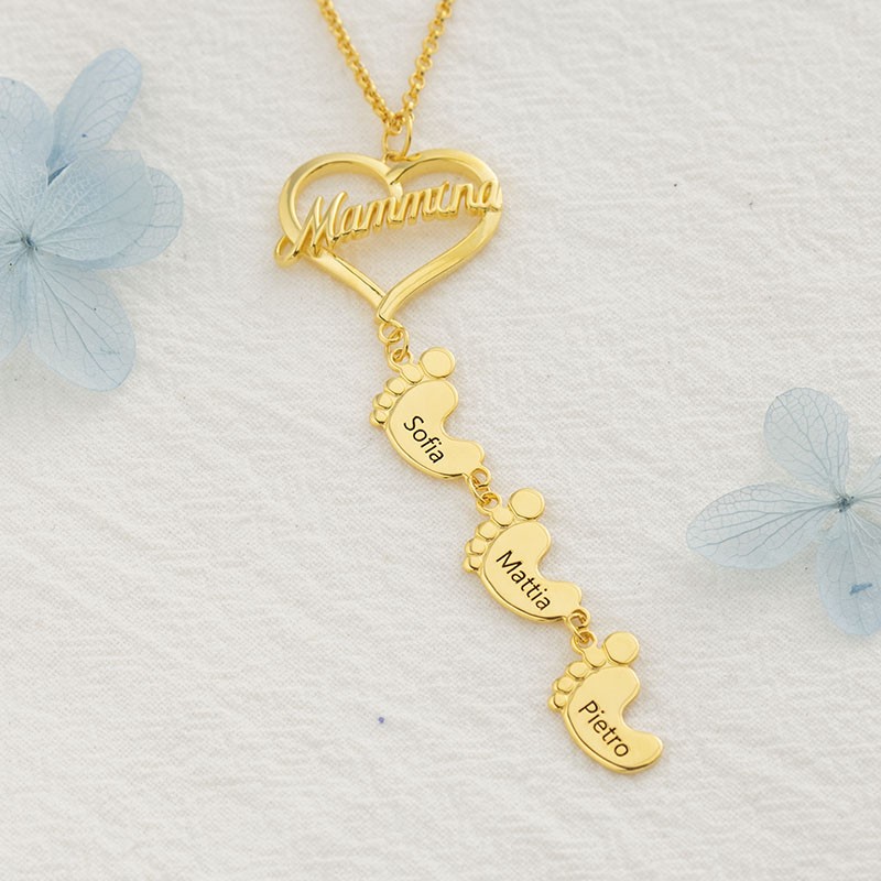 Collar de Mamá Personalizado con Pies de Bebé 1-10 Colgantes