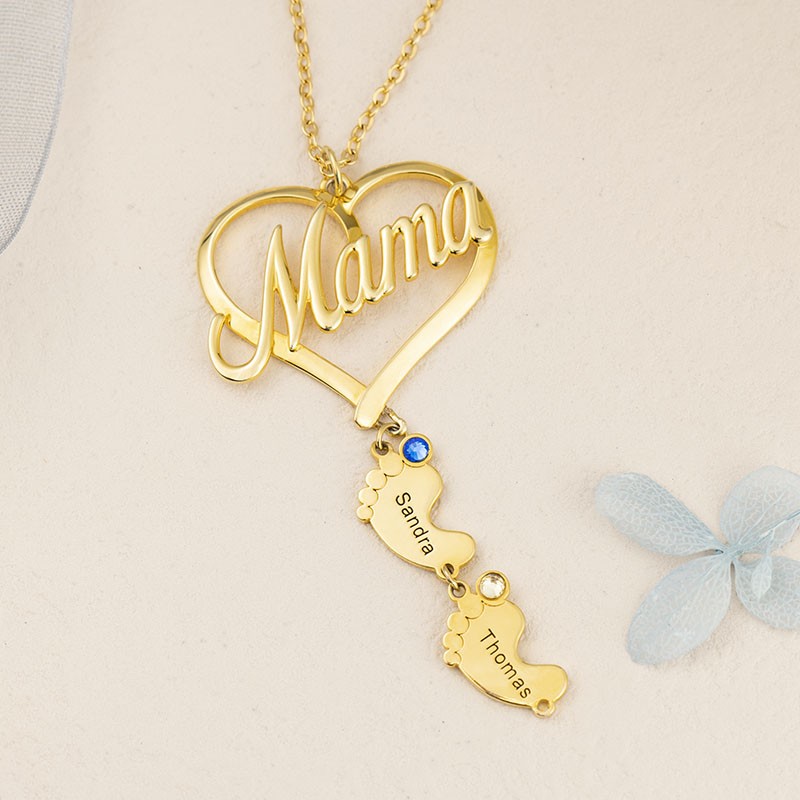 Collar de Mamá Personalizado con Pies de Bebé 1-10 Colgantes