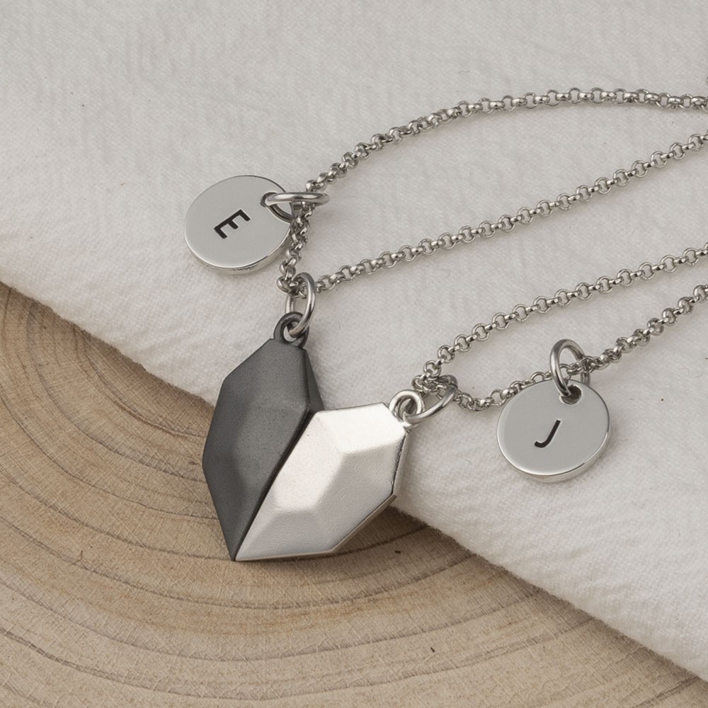 Collar de corazón de patchwork magnético personalizado de 2 piezas