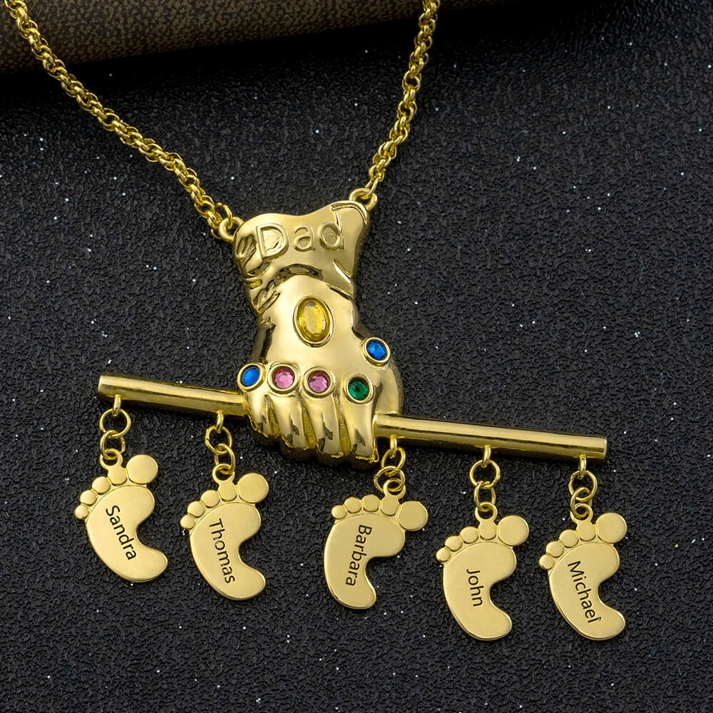 Collar personalizado con nombre de guante de Thanos con colgantes de 1 a 10 pies de bebé