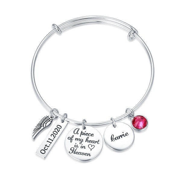 Regalo conmemorativo personalizado Un pedazo de mi corazón está en el cielo Brazalete tipo brazalete