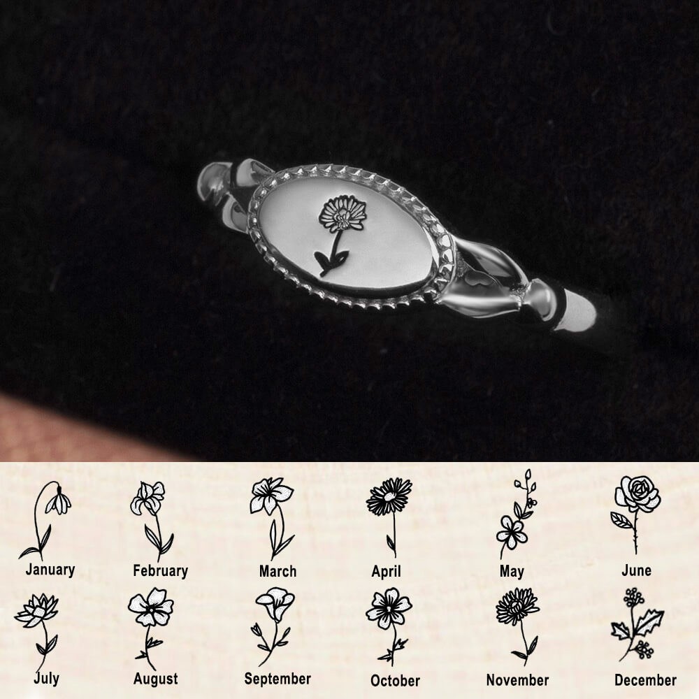 Anillo de flor de nacimiento personalizado de plata de ley 925
