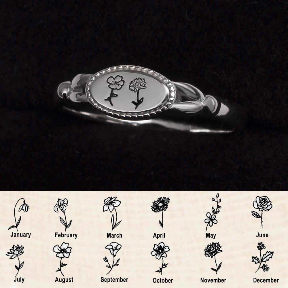 Anillo de flor de nacimiento personalizado de plata de ley 925