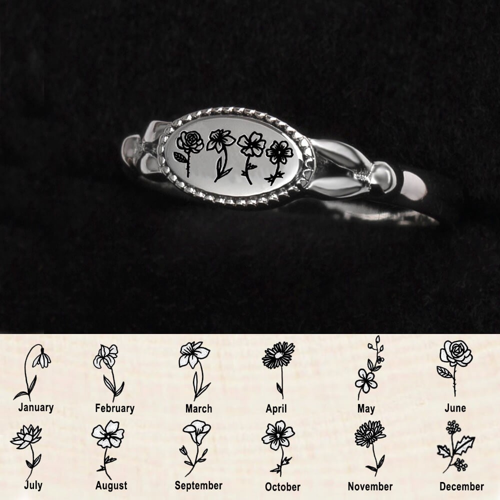 Anillo de flor de nacimiento personalizado de plata de ley 925