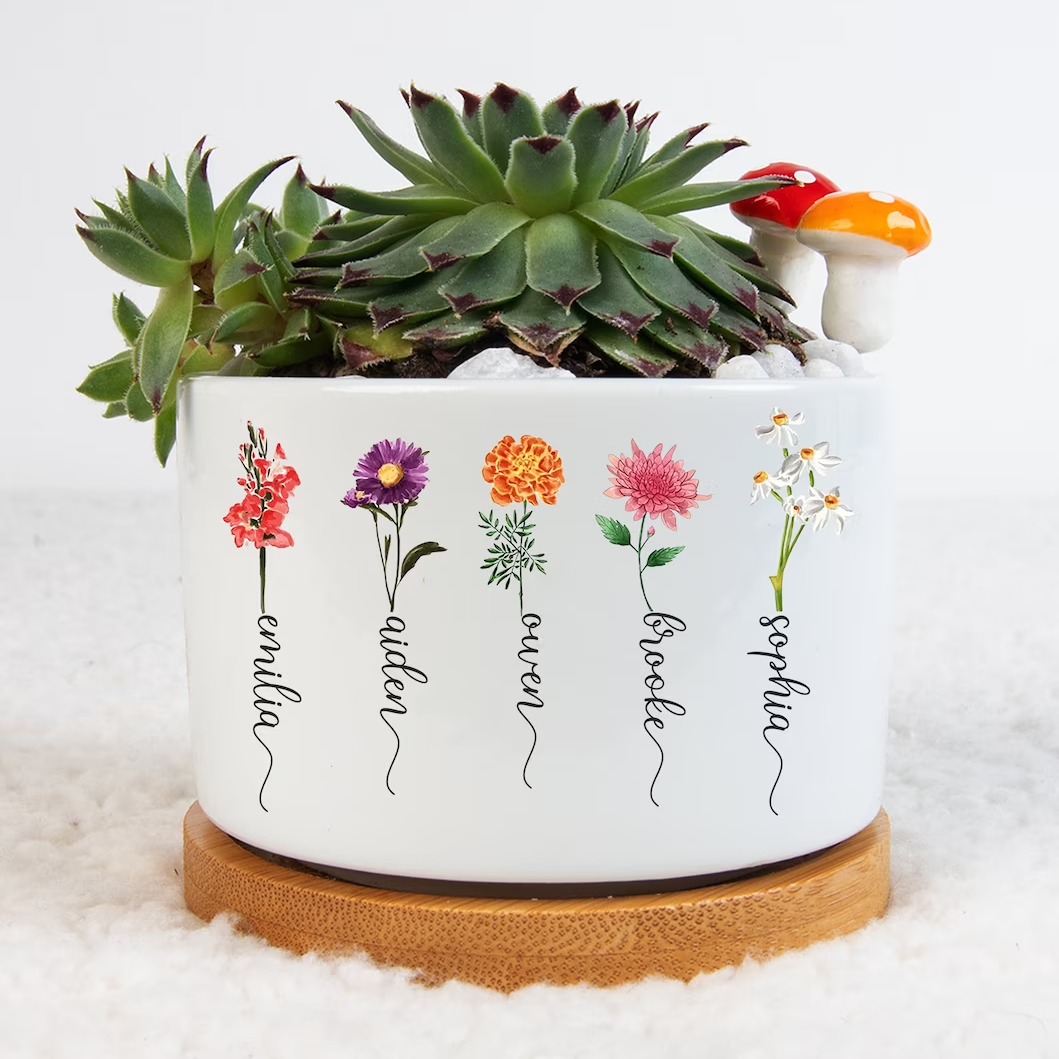 Mes de nacimiento personalizado Flor Planta Maceta Abuela Maceta suculenta Mamá Decoración para el hogar Regalo encantador para la abuela Nana