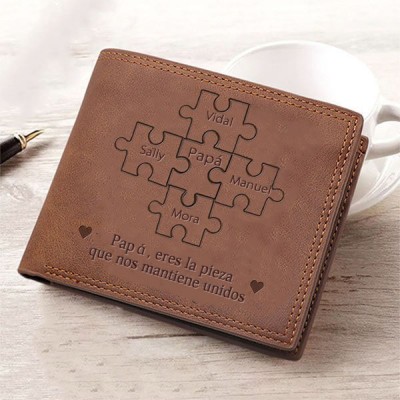 Regalo del día del padre personalizado Papá Tú eres la pieza que nos mantiene unidos Cartera triple de cuero