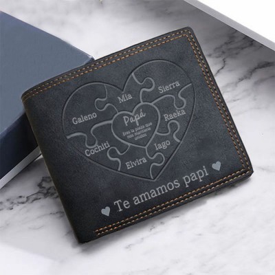 Regalo del día del padre personalizado Papá Tú eres la pieza que nos mantiene unidos Cartera triple de cuero