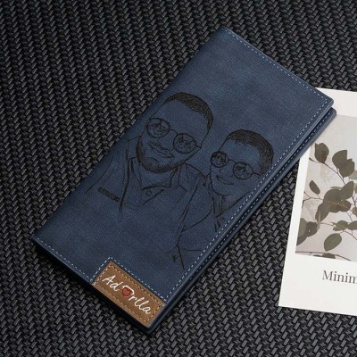 Regalo del día del padre Cartera de cuero con foto personalizada Azul