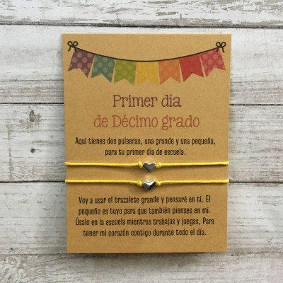 Primer día de Décimo grado pulsera escolar, pulseras a juego, pulseras de corazón