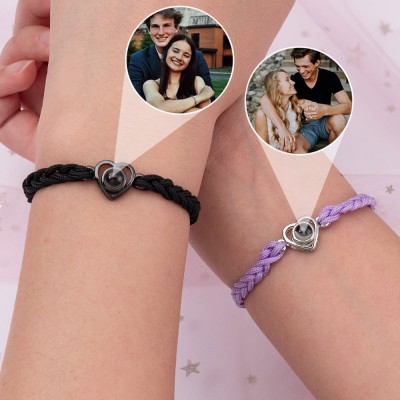 Pulsera personalizada con proyección de fotos de corazón para hombres, regalo de amor para novia