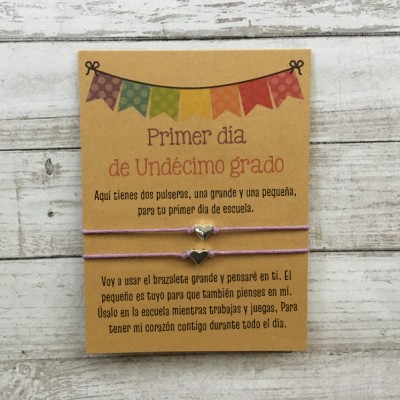 Primer día de Undécimo grado pulsera escolar, pulseras a juego, pulseras de corazón