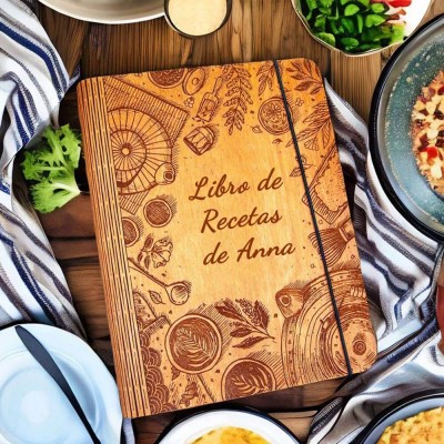 Libro de recetas de madera familiar personalizado Regalo del día de Navidad