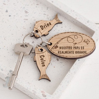 Regalo del día del padre Llavero de pesca personalizado con 1 a 10 nombres Charms Papá Abuelo