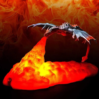 Lámpara de dragón 3D que respira fuego dragón luz noche regalo de Navidad