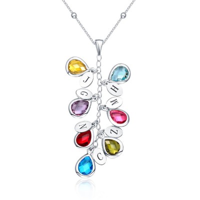 Collar de plata de ley 925 con piedra natal personalizada para ella con 1-8 colgantes