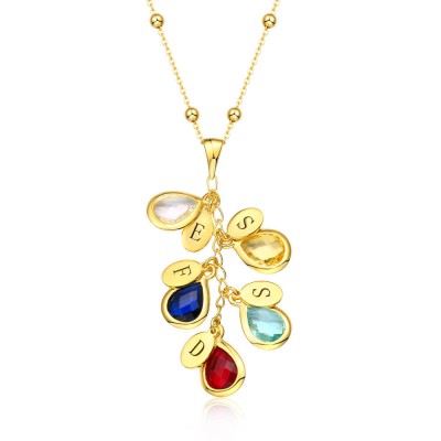 Collar de gota de piedra natal personalizado chapado en oro de 18 quilates para ella con 1-8 colgantes