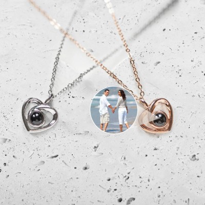 Collar de proyección de fotos de corazón conmemorativo personalizado Aniversario, regalo de cumpleaños