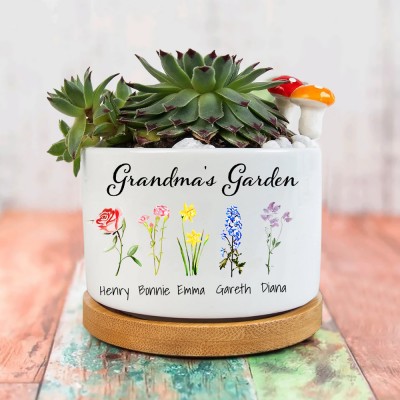 Flor de nacimiento de jardín de la abuela personalizada, Mini maceta para plantas suculentas, regalo de flores encantador, regalo para el día de la madre