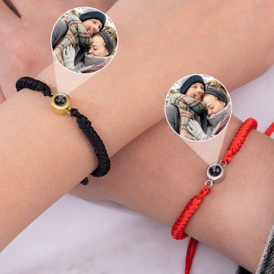 Pulsera de proyección de fotos conmemorativa de cuerda trenzada personalizada con imagen en el interior, regalos de Navidad para parejas