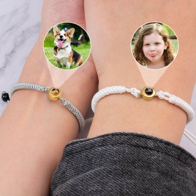Pulsera personalizada con dije de proyección de fotos conmemorativa de cuerda trenzada con imagen en el interior, regalos de aniversario de Navidad para la madre