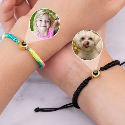 Pulsera de proyección de fotos conmemorativa de cuerda trenzada personalizada con imagen en el interior, regalo para parejas, aniversario