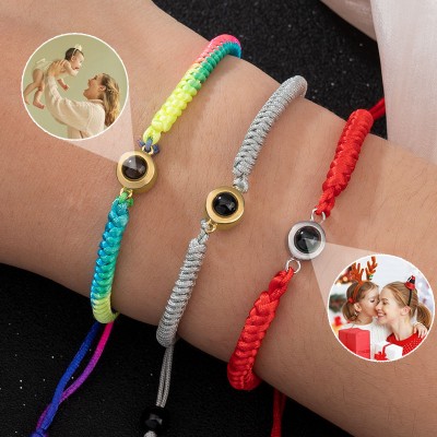 Pulsera de proyección de fotos conmemorativa de cuerda trenzada personalizada, regalo de Navidad, regalo para madre