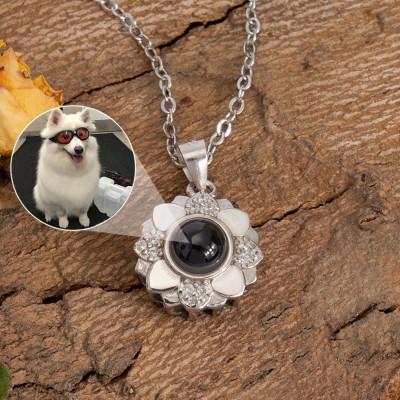 Collar de proyección de fotos de mascotas de girasol conmemorativo personalizado Navidad, regalo de cumpleaños