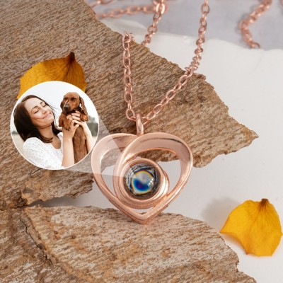 Collar personalizado de proyección de fotos de mascotas con forma de corazón, regalo de Navidad para ella