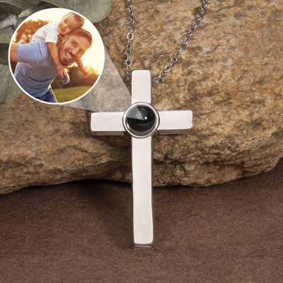 Collar de proyección de fotos conmemorativo de cruz personalizado para hombre con imagen en el interior de los regalos del Día del Padre
