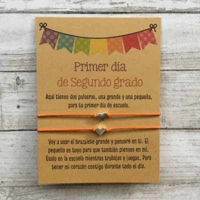 Primer día de Segundo grado pulsera escolar, pulseras a juego, pulseras de corazón
