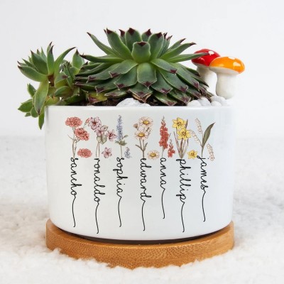 Maceta de flores personalizada para el mes de nacimiento para mamá, abuela