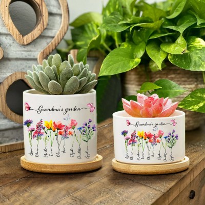 Maceta de flores personalizada para el mes de nacimiento del jardín de la abuela con el nombre de los nietos, regalo para el día de la madre