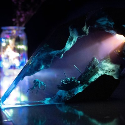 VENTA CALIENTE❗❗❗Pulpo Naufragio Luz Nocturna Resina Luz Nocturna Azul Océano Miniatura