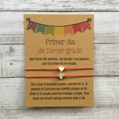Primer día de Tercer grado pulsera escolar, pulseras a juego, pulseras de corazón