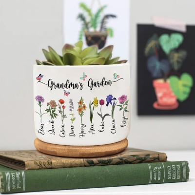 Jardín personalizado de la abuela, flor del mes de nacimiento, maceta para plantas suculentas al aire libre, ideas para regalos del Día de la madre