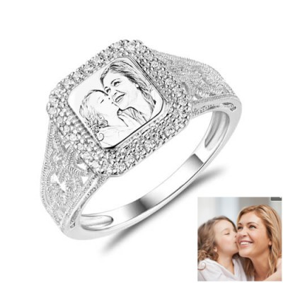 Anillo con foto grabada personalizada de plata esterlina S925