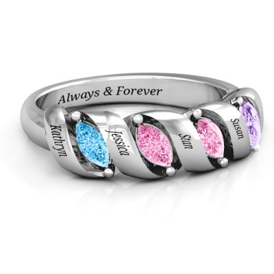 Anillo de plata esterlina con piedra de nacimiento en forma de marquesa en espiral personalizada S925