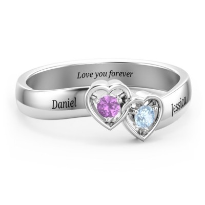 Anillo de promesa de corazones entrelazados dobles personalizados de plata esterlina S925 para parejas
