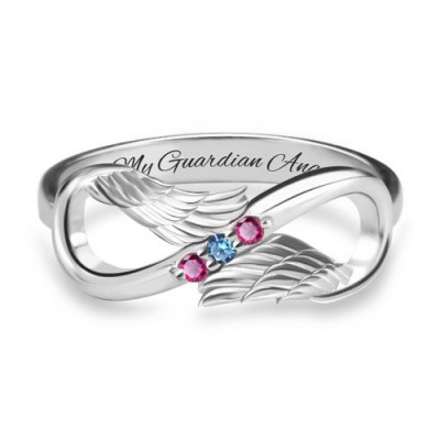 Anillo infinito de alas de ángel personalizado de plata esterlina S925 con piedras de nacimiento para ella