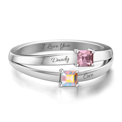 Anillo de promesa con piedra natal personalizada de plata esterlina S925 chapado en platino para ella