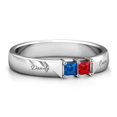 Anillo con piedra natal grabada de talla princesa personalizada S925 de plata esterlina