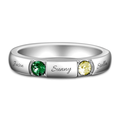 Anillo con piedra natal grabada personalizada de plata esterlina S925