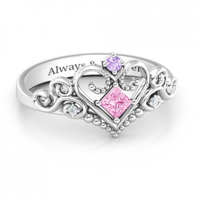 Anillo de tiara de princesa de cuento de hadas personalizado de plata esterlina S925 con grabado
