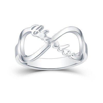 Anillo con nombre infinito estilo Carrie personalizado de plata esterlina S925