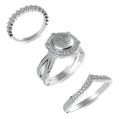 Anillo monograma apilable grabado personalizado de plata esterlina S925