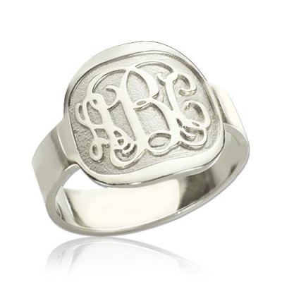 Anillo con monograma grabado personalizado de plata esterlina S925