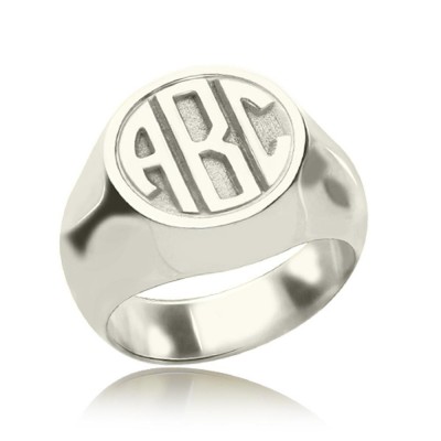 Anillo con monograma grabado personalizado de plata esterlina S925