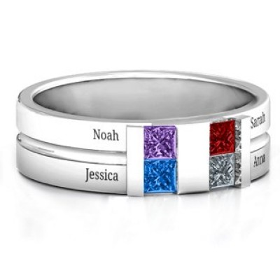 Anillo de plata de ley S925 personalizado con piedra natal ranurada Leonidas