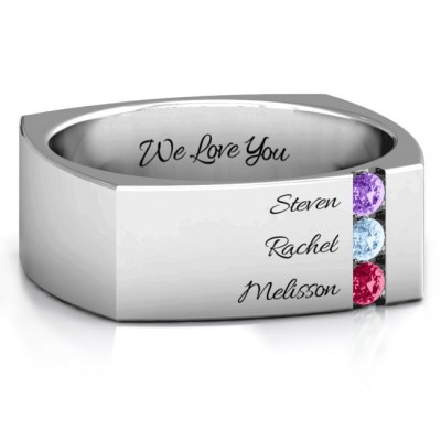 Anillo de papá con piedras preciosas cuadradas de caché personalizado de plata esterlina S925